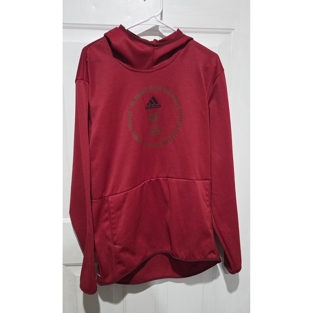 Adidas Hoodie Mens Pullover Go-To Red 3 Stripe Logo Kangaroo Pocket XL